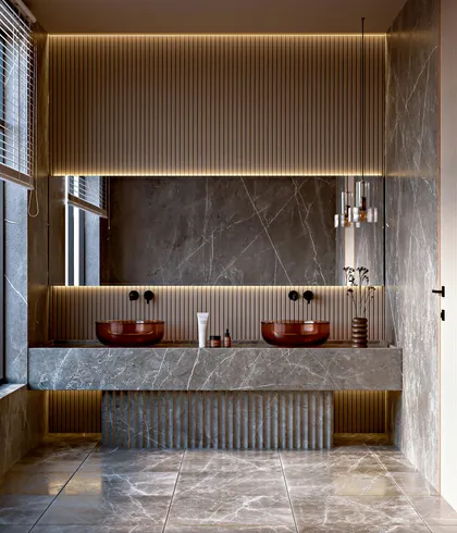 Salle de bains rénovée avec double vasque