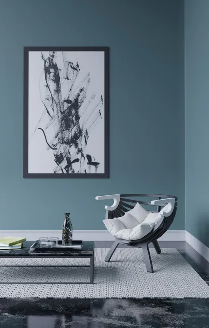 Salon repeint en bleu